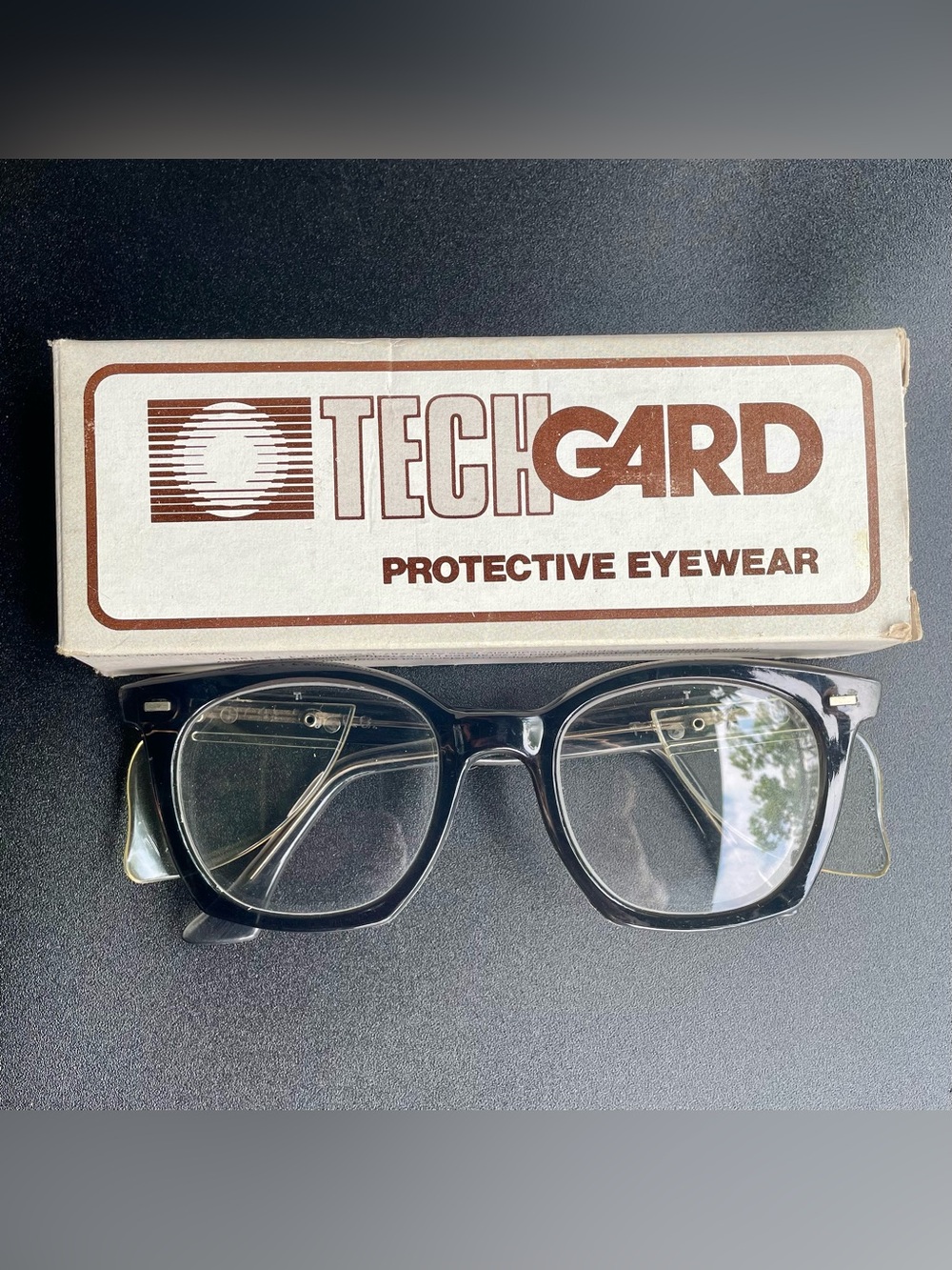 Vintage Techgard Protective Eyewear Safety Glasses Gray Frames NiB